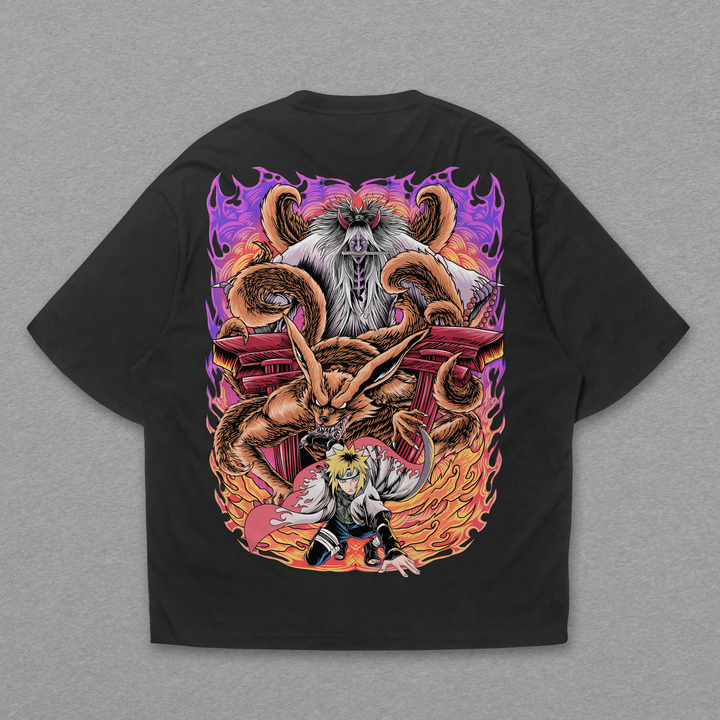 Camiseta Oversized: Quarto Hokage - Fúria da Nove Caudas