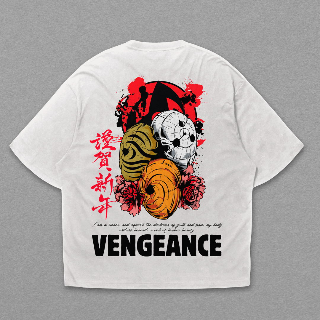 Camiseta Oversized: Vengeance – Máscaras da Dor